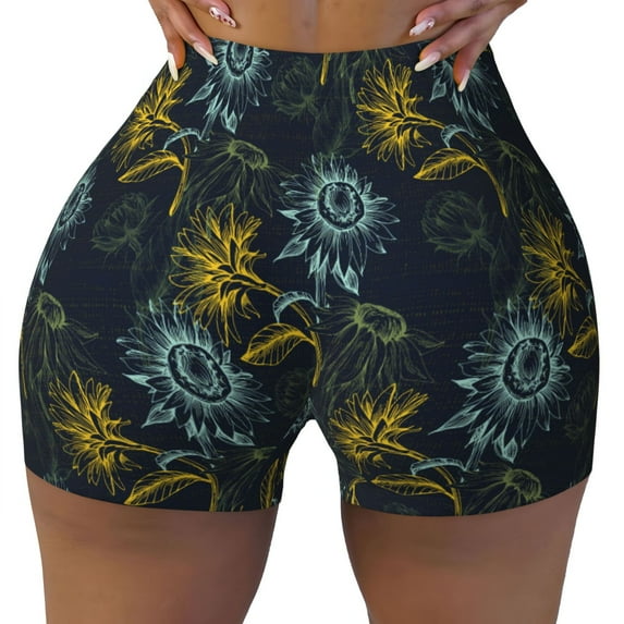 Naloa Sunflowers Biker Shorts for Women Seamless Scrunch Short Women’s Yoga Shorts for Gym Running Sport Shorts - Large