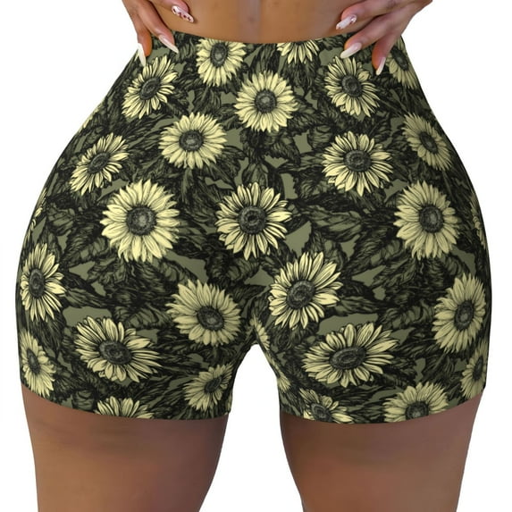 Naloa Sunflowers Biker Shorts for Women Seamless Scrunch Short Women’s Yoga Shorts for Gym Running Sport Shorts - Medium