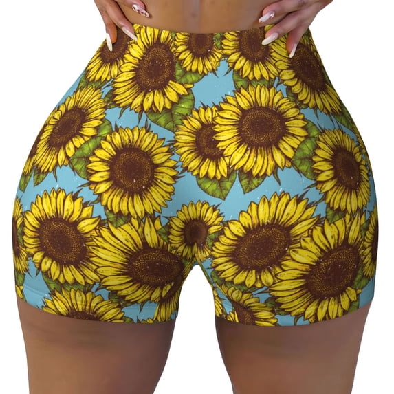 Naloa Sunflowers Biker Shorts for Women Seamless Scrunch Short Women’s Yoga Shorts for Gym Running Sport Shorts - X-Large
