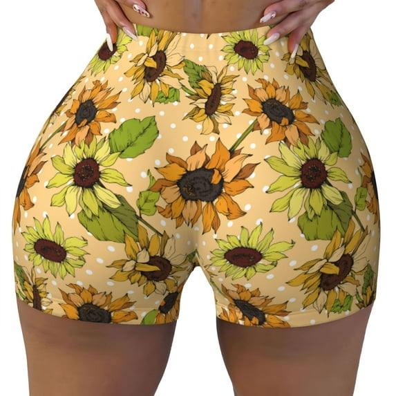 Naloa Sunflowers Biker Shorts for Women Seamless Scrunch Short Women’s Yoga Shorts for Gym Running Sport Shorts - XX-Large