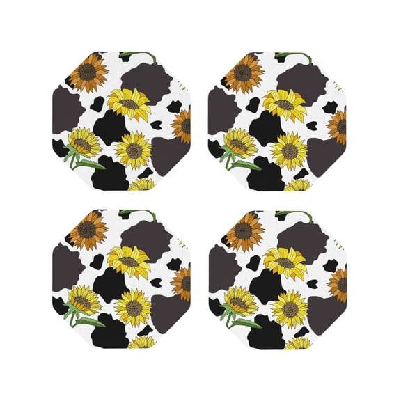 Naloa Sunflowers Country Leather Coasters for Drinks, Durable Drink Coasters 4 Set for Tabletop Protection, Luxurious Home Décor and Housewarming Gift ( {designName})Octagon