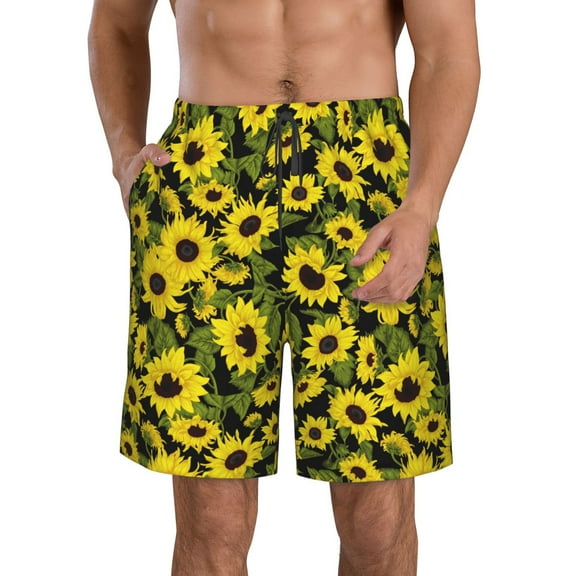 Naloa Sunflowers In Vintage Men's Beach Shorts, Surfing shorts, Swim trunks, Quick Dry Swim Trunks for Surfing Beach Fun - Medium