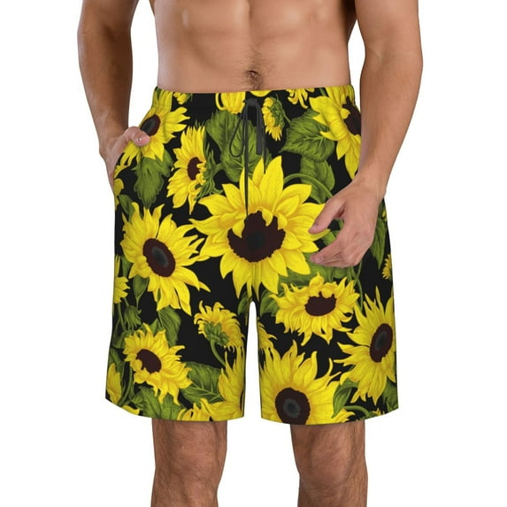 Naloa Sunflowers In Vintage Men's Beach Shorts, Surfing shorts, Swim trunks, Quick Dry Swim Trunks for Surfing Beach Fun - Medium