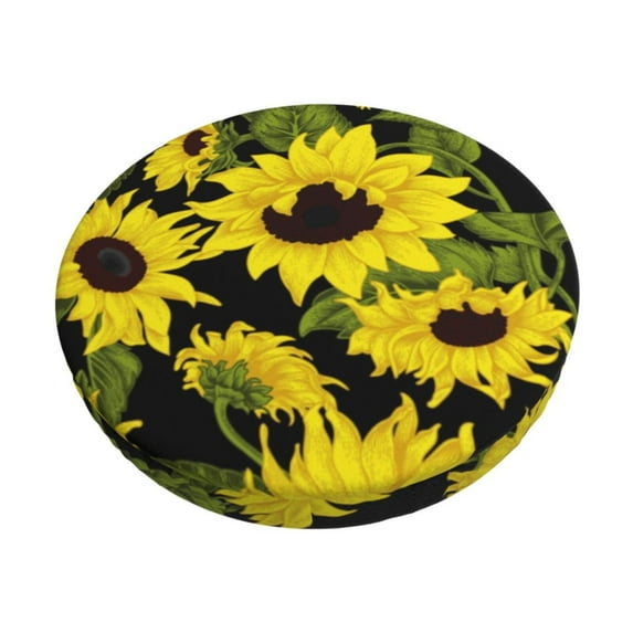 Naloa Sunflowers In Vintage Round Bar Stool Cushion Cover 12-14 inch, Fits Kitchen, Office, Restaurant Chairs - 12 inch
