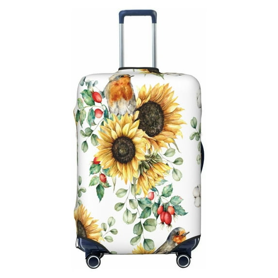 Naloa Sunflowers Leaves And Birds Elastic Suitcase Protector, Travel Suitcase Protector Cover Fits 18-32in Suitcase - Large