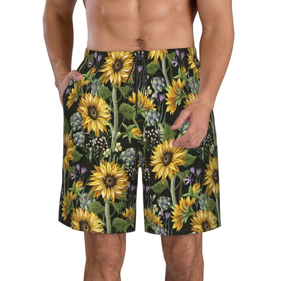 Naloa Sunflowers Men's Beach Shorts, Surfing shorts, Swim trunks, Quick Dry Swim Trunks for Surfing Beach Fun - Small