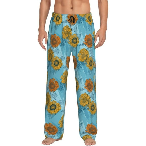 Naloa Sunflowers Pajama Pants Men, PJ Bottoms, Sleep & Lounge Pants-Large