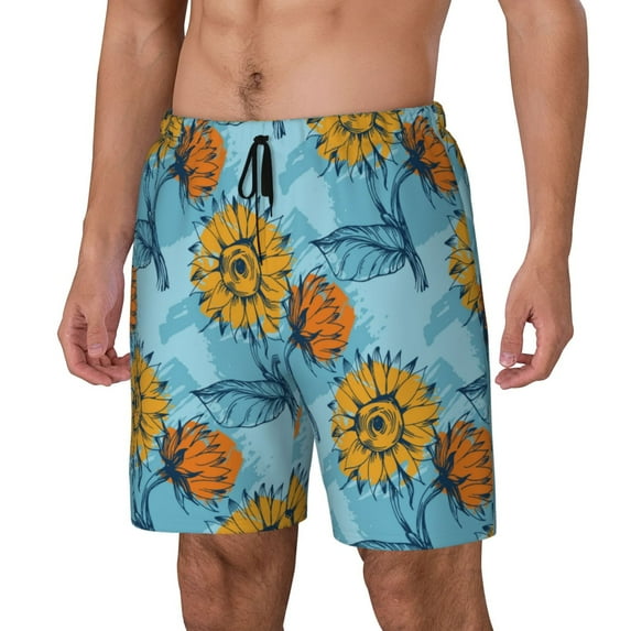 Naloa Sunflowers Print Men Swim Trunks with Compression Liner ,Board Shorts,Men's Swim Shorts with Drawstring and Elastic Waistband-X-Large