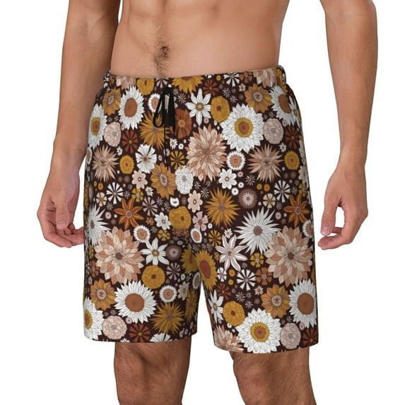 Naloa Sunflowers Print Men Swim Trunks with Compression Liner ,Board Shorts,Men's Swim Shorts with Drawstring and Elastic Waistband-XX-Large