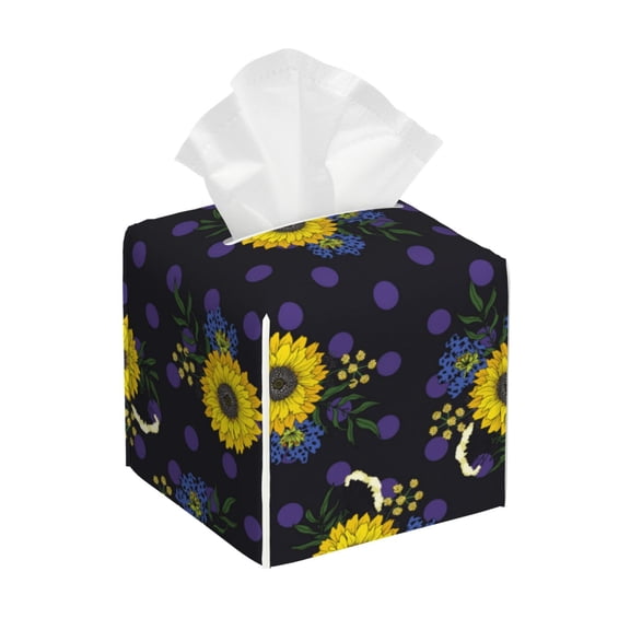 Naloa Sunflowers Tissue Box CoverLeather Tissue Holder Square Facial Tissue Case Facial Paper Organizer Dispenser for Bathroom, Vanity Countertop, Tabletop, Car