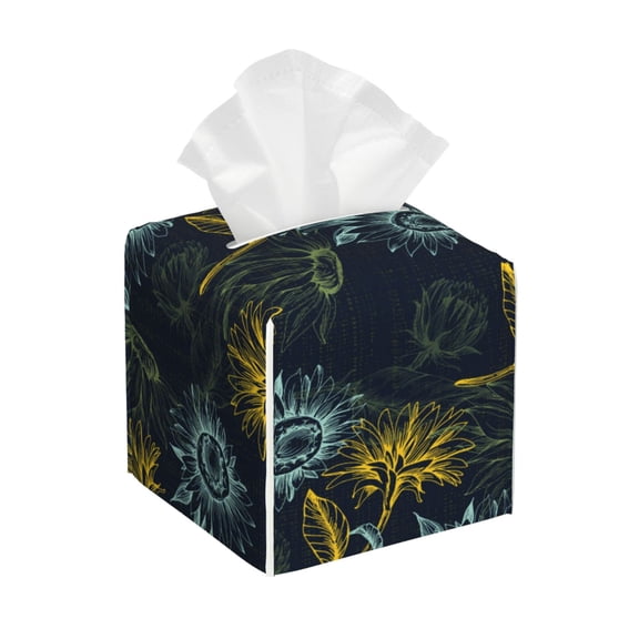 Naloa Sunflowers Tissue Box CoverLeather Tissue Holder Square Facial Tissue Case Facial Paper Organizer Dispenser for Bathroom, Vanity Countertop, Tabletop, Car