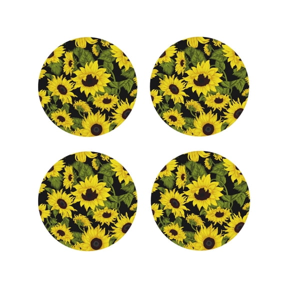 Naloa Sunflowers In Vintage Leather Coasters for Drinks, Durable Drink Coasters 4 Set for Tabletop Protection, Luxurious Home Décor and Housewarming Gift ( {designName})Round Shape