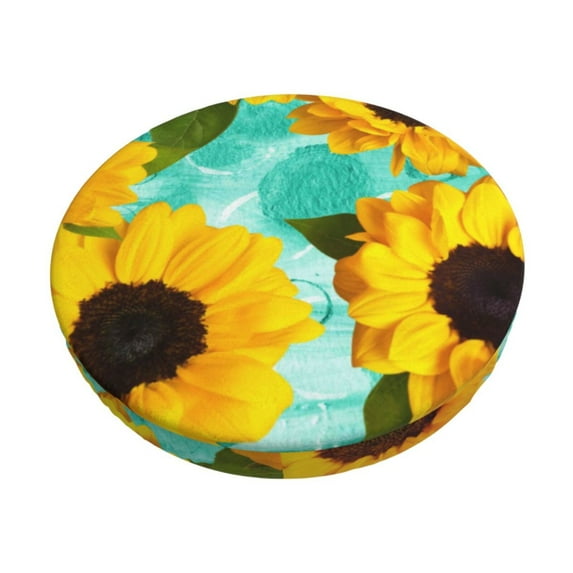 Naloa Sunflowers With Green Leaves Round Bar Stool Cushion Cover 12-14 inch, Fits Kitchen, Office, Restaurant Chairs - 12 inch