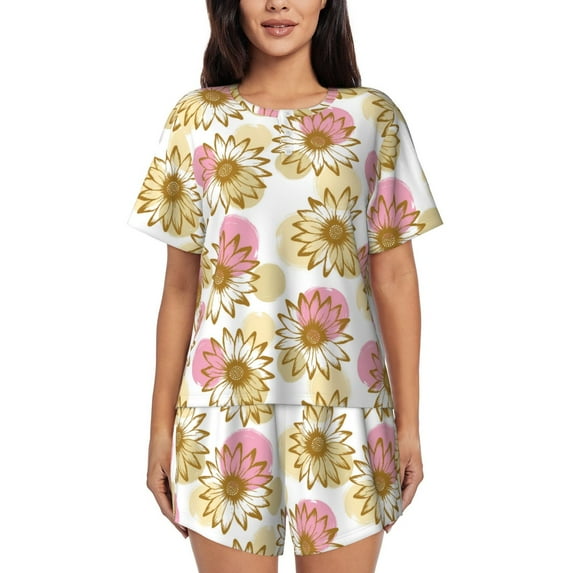 Naloa Sunflowers Women's Short-Sleeved Pajama Set, Loungewear, Summer pajamas, Breathable Cozy - 3X-Large