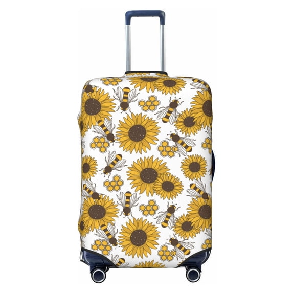 Naloa Sunflowers and Bees Elastic Suitcase Protector, Travel Suitcase Protector Cover Fits 18-32in Suitcase - X-Large