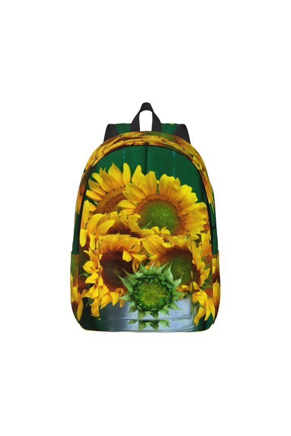 Sunflowers in Bucket Canvas Backpack for Men Women Rucksack Casual Travel Daypack College Tote Satchel Bookbag for Teens-Small