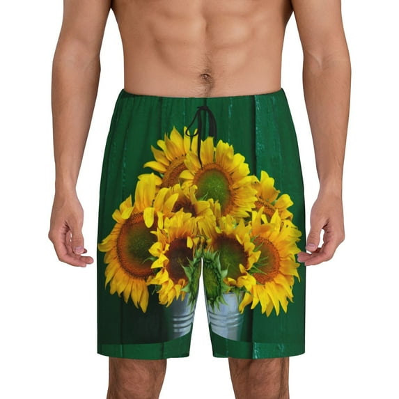 Naloa Sunflowers in Bucket Men's Short Pajama Pants, Lounge Comfort Shorts with Elasticized Waistband and Side Pockets - X-Large