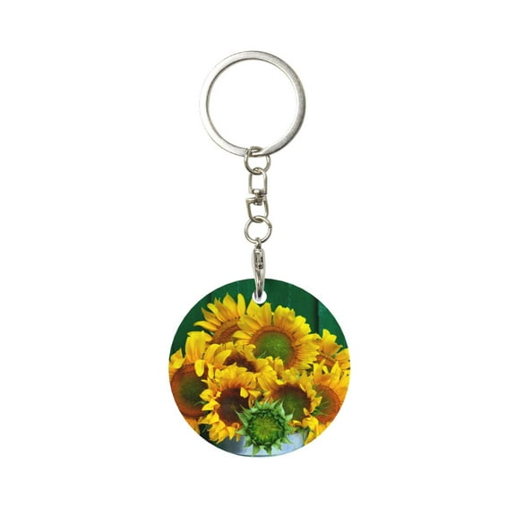 Naloa Sunflowers in Bucket Print Round Keychain Keychain Key Ring, Key Tag, Key Chain Bulk for Gift Accessories (Round)