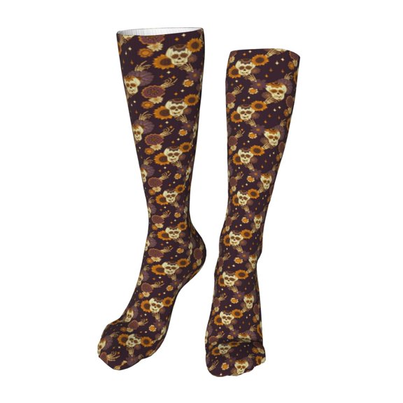 Naloa Sunflowers with Skull and Hand High Stockings Women Thigh High Stockings Over Knee Long Stockings-One Size