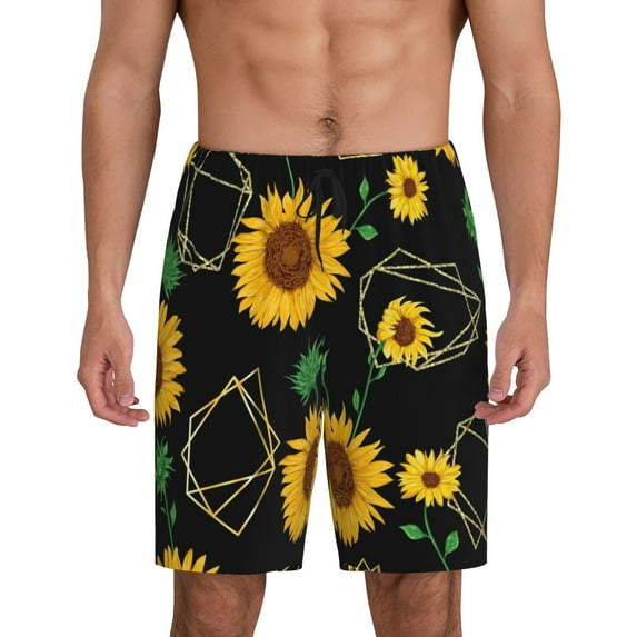 Naloa Sunflowers3 Men's Short Pajama Pants, Lounge Comfort Shorts with Elasticized Waistband and Side Pockets - 3X-Large