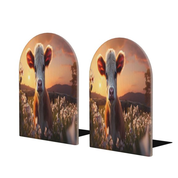 Naloa Sunset Calf Flower Field 2 Pcs Bookend Large Capacity Office Book Ends for Home Office Library School Study Decoration