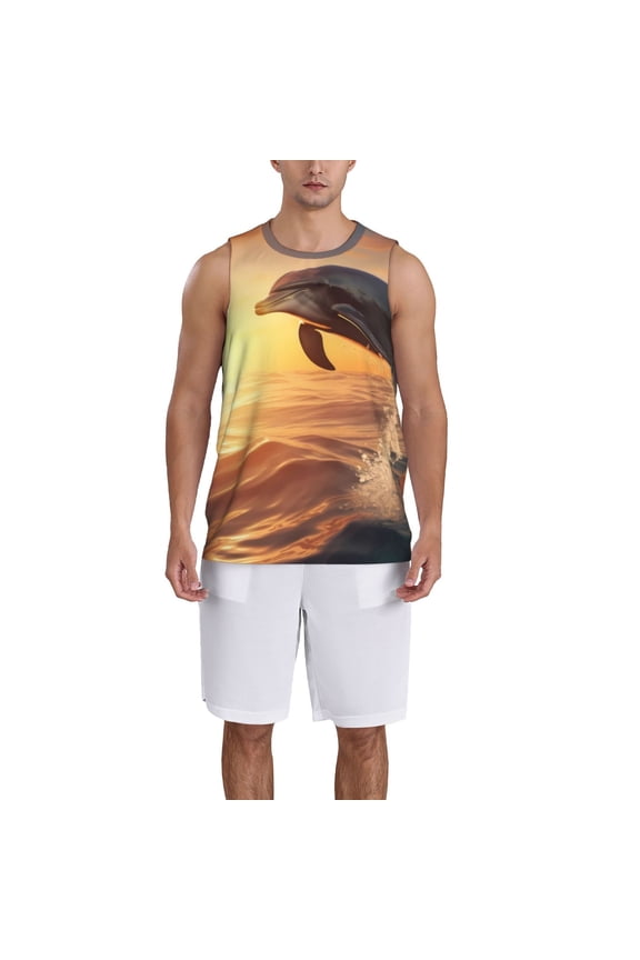 Sunset Dancing Dolphin A Basketball Jersey Reversible Men's Mesh Athletic Sports Shirts Training Practice S-4XLMedium