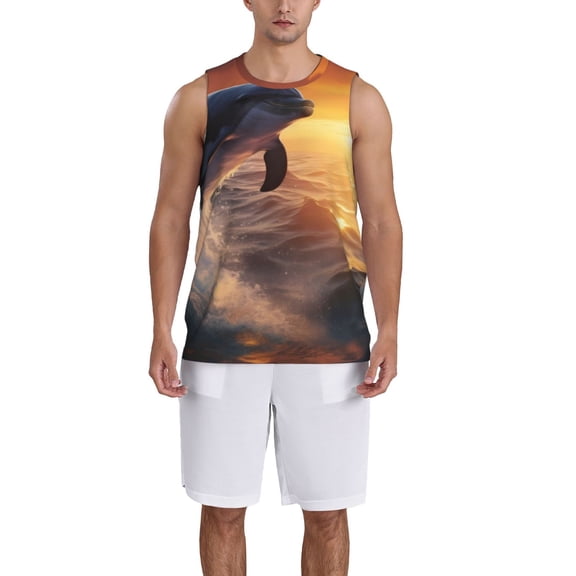 Naloa Sunset Dancing Dolphin Basketball Jersey Reversible Men's Mesh Athletic Sports Shirts Training Practice S-4XLMedium