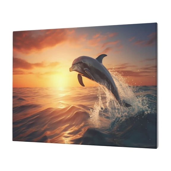 Naloa Sunset Dancing Dolphin A Print Canvas Picture,Wall Pictures, Modern Decorative Poster,Art Prints for Bedroom, Toilet, 40 x 30 cm, Built-in Wooden Frame