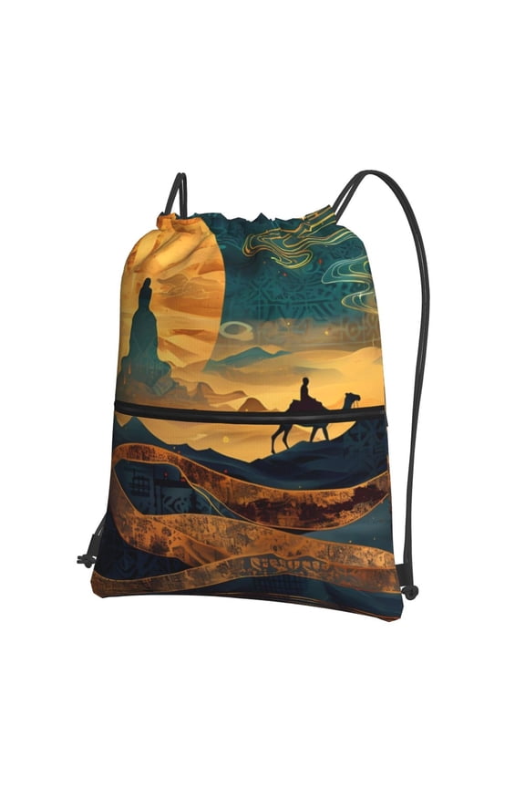 Sunset Desert Journey Drawstring Backpack String Bag Cinch Water Resistant for Gym Shopping Sport Yoga