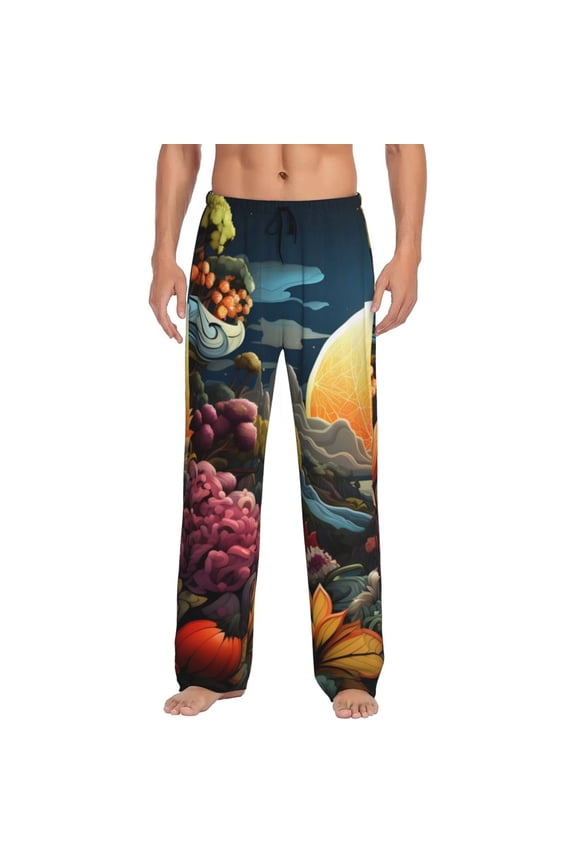 Sunset Floral Fantasy Landscape Pajama Pants Men, PJ Bottoms, Sleep & Lounge Pants-Medium