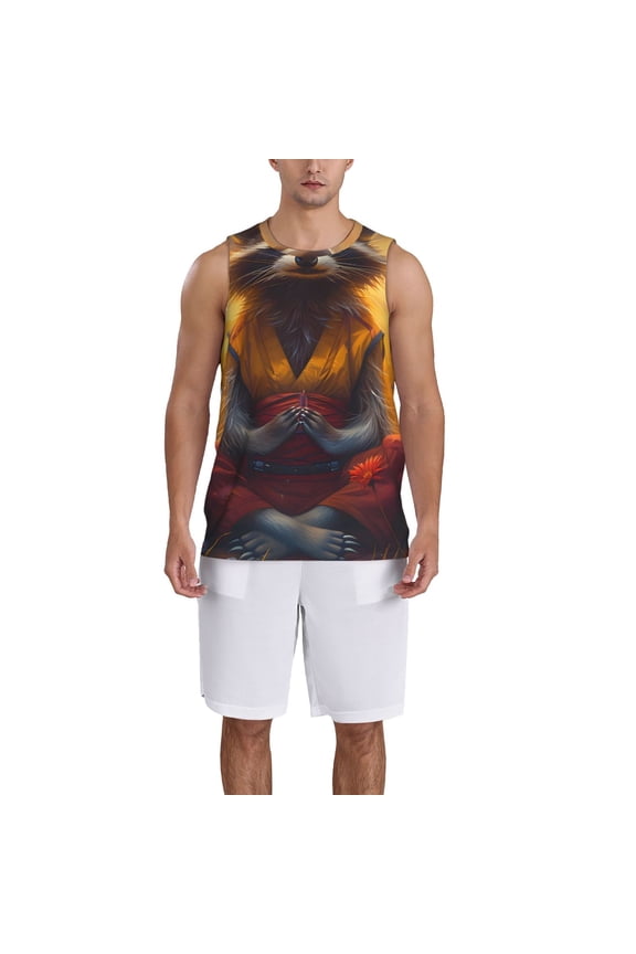 Sunset Flower Meditating Raccoon Basketball Jersey Reversible Men's Mesh Athletic Sports Shirts Training Practice S-4XL3X-Large