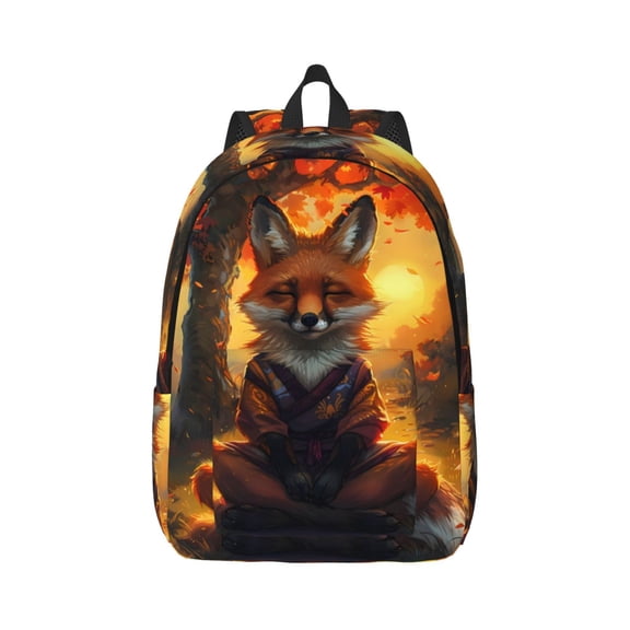 Naloa Sunset Maple Tree Fox Canvas Backpack for Men Women Rucksack Casual Travel Daypack College Tote Satchel Bookbag for Teens-Medium