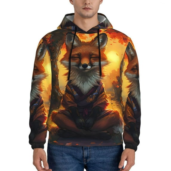 Naloa Sunset Maple Tree Fox Men's Casual Hooded Collar Drawstring Hoodies Pullover Sweatshirts Casual Long Sleeve Shirts-Small