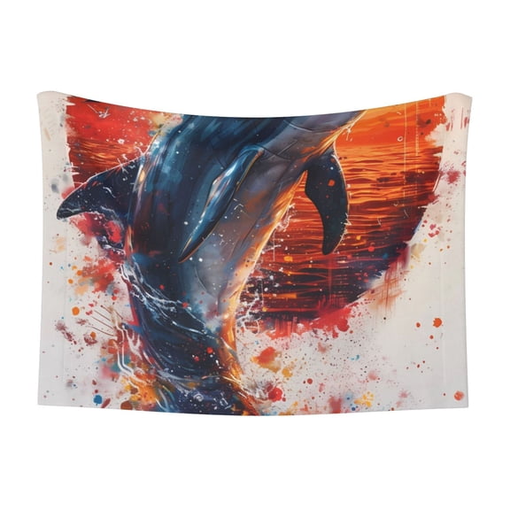 Naloa Sunset Ocean Watercolor Dolphin Dog Blanket, 3 Sizes Cat Blanket for Indoor Cats Large Medium Small Dog Gifts-Small