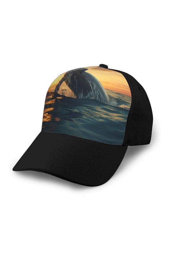 Sunset Ocean Whale Adult adjustable Print Baseball Hat, Patchwork curved brim baseball capfor Men and Women, One Size