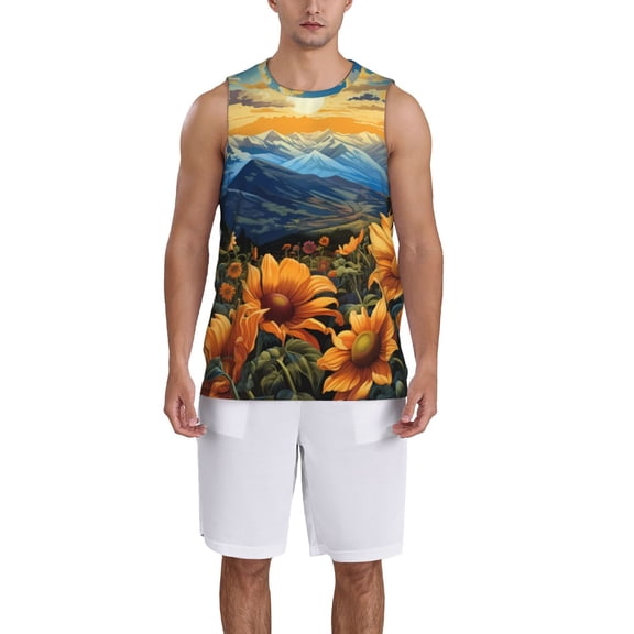 Naloa Sunset Sky Sunflower Basketball Jersey Reversible Men's Mesh Athletic Sports Shirts Training Practice S-4XLMedium