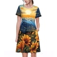 thumbnail image 1 of Naloa Sunset Sky Sunflower Print Womens Summer A-Line Dress with Pockets,Short Sleeve Dresses,Flowy Beach Swing Dress for Vacation Travel, 1 of 6