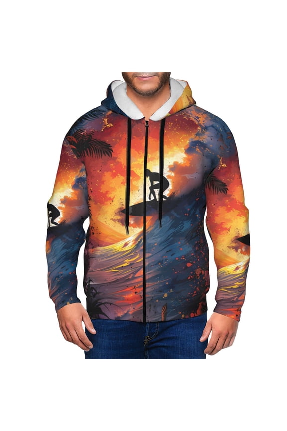 Sunset Surfing Silhouette Men’s Hoodies, Zip up Hoodie, Sweatshirts,Hoodies for Men Sizes S-3XL-Large