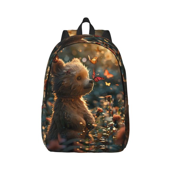 Naloa Sunshine Butterfly Flower Bear Canvas Backpack for Men Women Rucksack Casual Travel Daypack College Tote Satchel Bookbag for Teens-Small