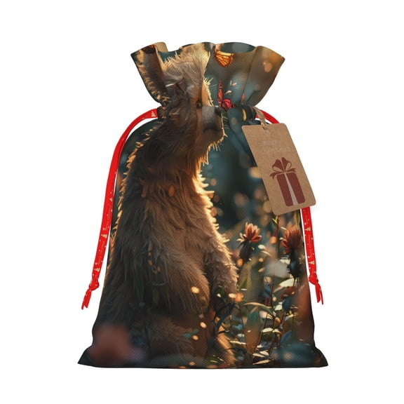 Naloa Sunshine Butterfly Flower Bear Drawstring Christmas Bags, 3D Xmas Gift Bags, Christmas Wrapping Bags, Xmas Goodie Bags, Treat Pouch Bags, Party Favor Bags-Medium