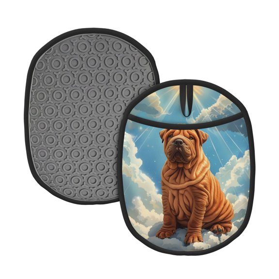 Naloa Sunshine Cloud Bulldog Silicone Pot Holders, Oven Mitts Heat Resistant Hot Pads, Non Slip Pot Holder for Kitchen Baking and Cooking 9.4 x 7.5 Inches
