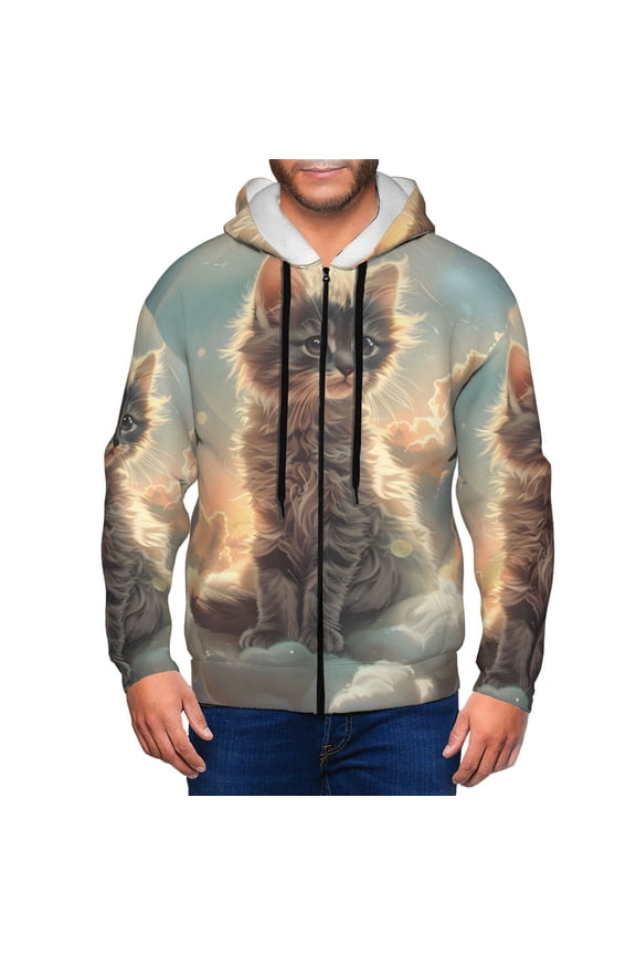 Sunshine Cloud Kitten Men’s Hoodies, Zip up Hoodie, Sweatshirts,Hoodies for Men Sizes S-3XL-Large