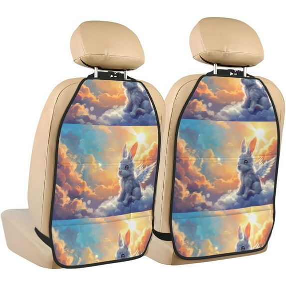 Naloa Sunshine Colorful Cloud Rabbit 2Pcs Anti-Kick Back Seat Cover Kick Mat, Car Seat Protector with 3 Storage Pockets