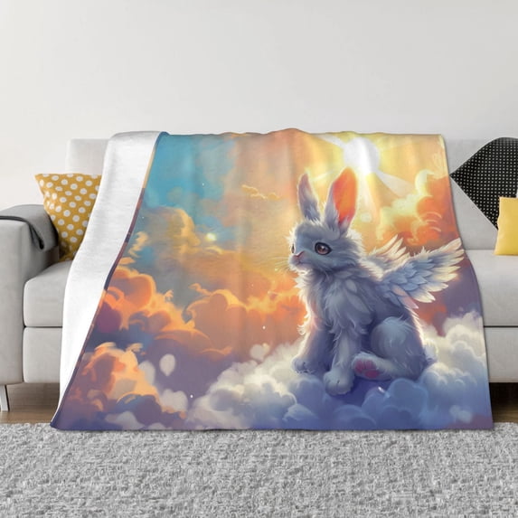 Naloa Sunshine Colorful Cloud Rabbit Flannel Blankets - Thick and Warm Blanket for Winter, Soft Fuzzy Plush King Blanket for All Seasons60"x50"