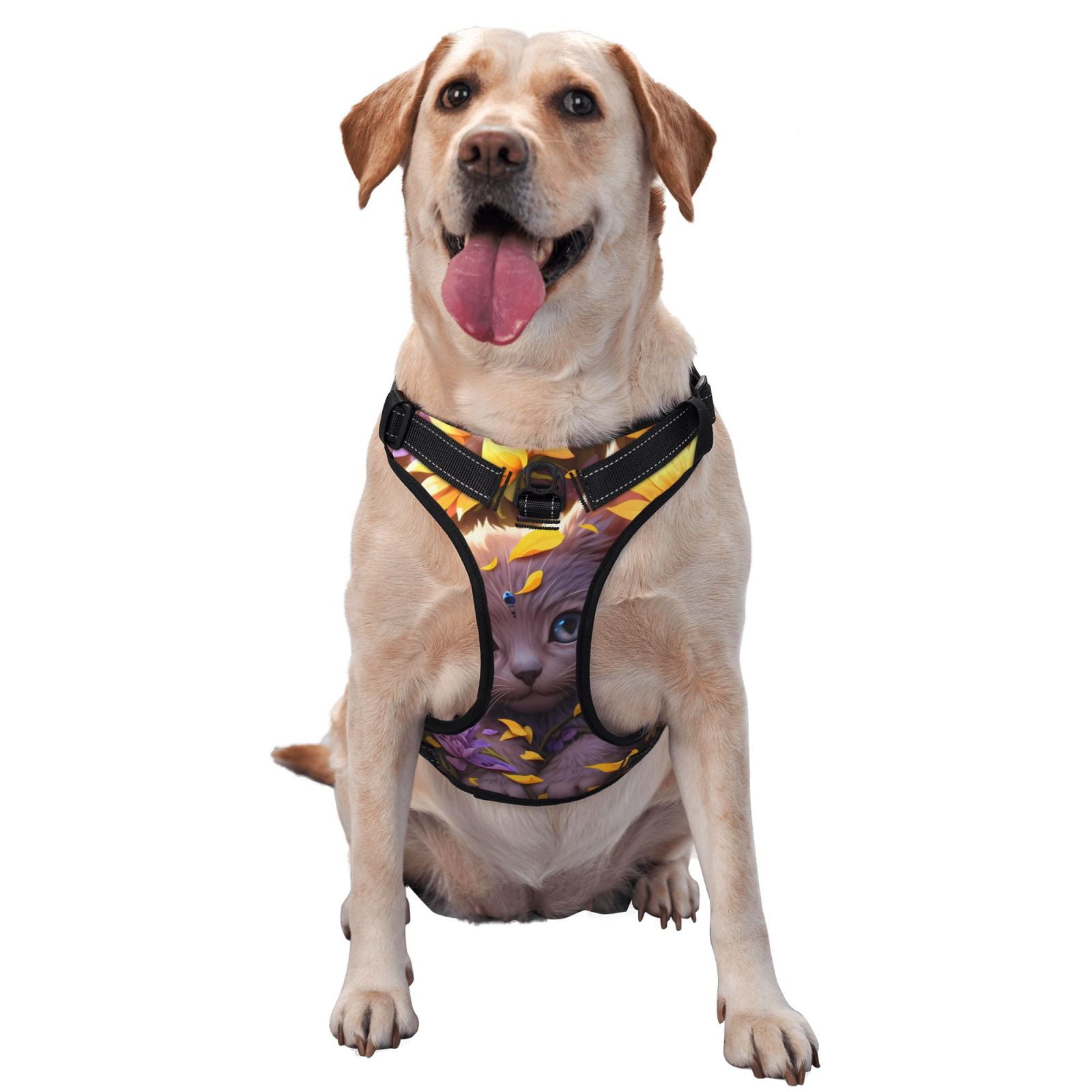 Naloa Sunshine Cute Cat Sunflower Pet Harness Vest with Traction Rope, Adjustable No-Choke Dog Vest for Outdoor, Walking - Medium
