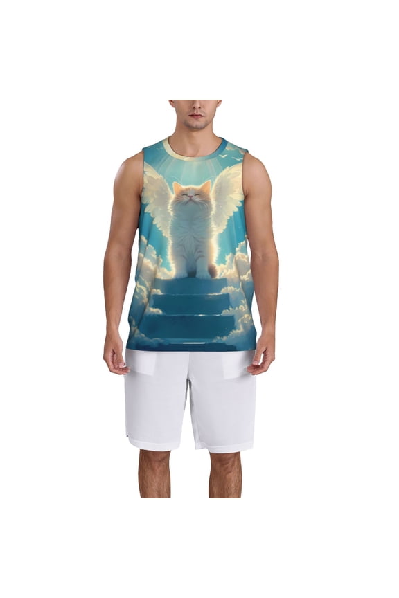 Sunshine Cute Winged Cat Basketball Jersey Reversible Men's Mesh Athletic Sports Shirts Training Practice S-4XLMedium