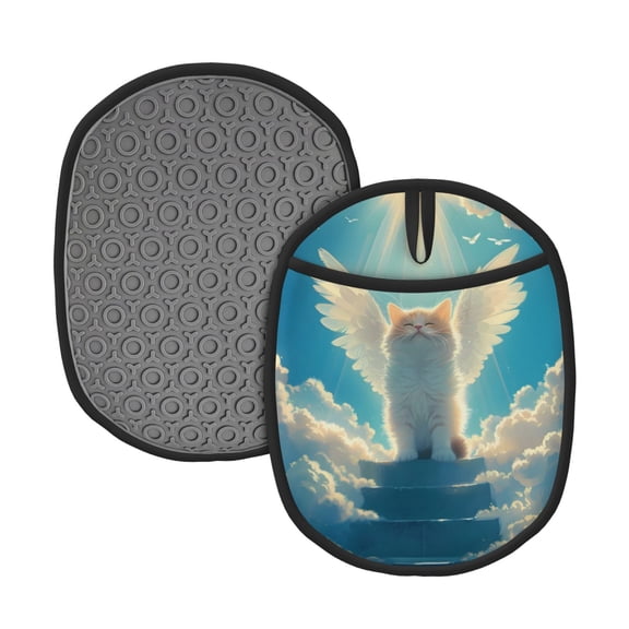Naloa Sunshine Cute Winged Cat Silicone Pot Holders, Oven Mitts Heat Resistant Hot Pads, Non Slip Pot Holder for Kitchen Baking and Cooking 9.4 x 7.5 Inches