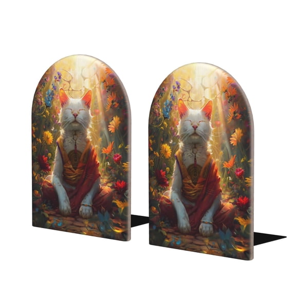 Naloa Sunshine Flower Meditating Cat 2 Pcs Bookend Large Capacity Office Book Ends for Home Office Library School Study Decoration