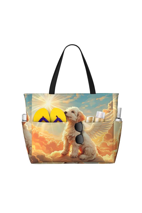 Sunshine Golden Cloud Dog Large Capacity Beach Bag, Waterproof Sandproof Beach Swim Pool Bag Tote Bag for Women