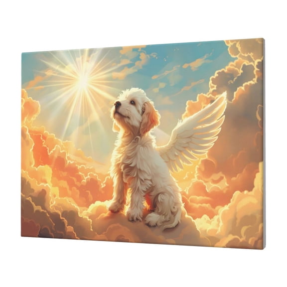 Naloa Sunshine Golden Cloud Dog Print Canvas Picture,Wall Pictures, Modern Decorative Poster,Art Prints for Bedroom, Toilet, 40 x 30 cm, Built-in Wooden Frame